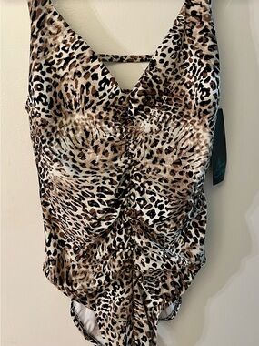 Swimsuit Leopard Print One-Piece Swimsuit in Brown and Black